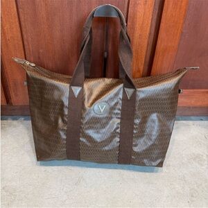 Mario Valentino vintage brown soft PVC leather monogram shopper weekend duffle